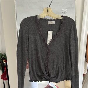 Urban Outfitters Gray Ruched Long Sleeve Blouse